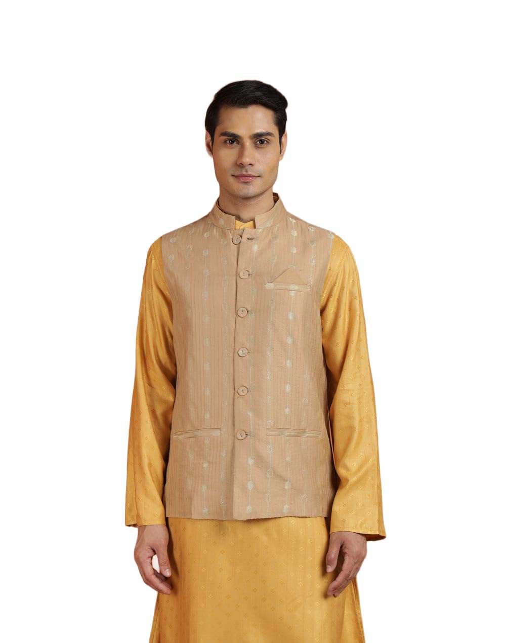fabindia Beige Viscose Silk Nehru Jacket-picture-35