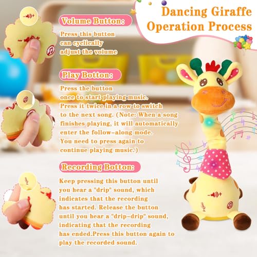 Dancing Talking Giraffe Toy for Baby Girl & Boy, Interactive Stuffed Animal Baby Toy Repeating What You Say, Glowing Musical Giraffe Gifts for Toddlers 1-3 Years Old, for Kids (Giraffe) - Image 5