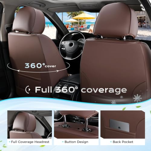 Image of Coverado Leather Seat Covers Front, 2-Pack Universal for Cars, Waterproof Luxury Leatherette Cushions, Auto Protectors, Fit for Most Vehicles - Brown