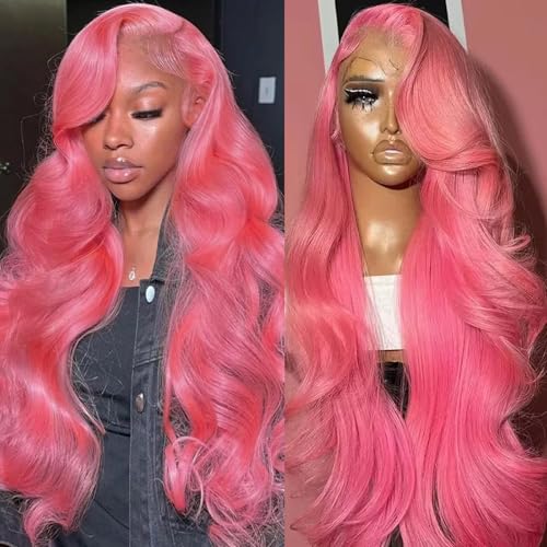 Pink Lace Front Wig - 13x4 Human Hair Body Wave Pre-Plucked With Baby Hair 12A Color 200 Density 32 Inch HD Lace Frontal