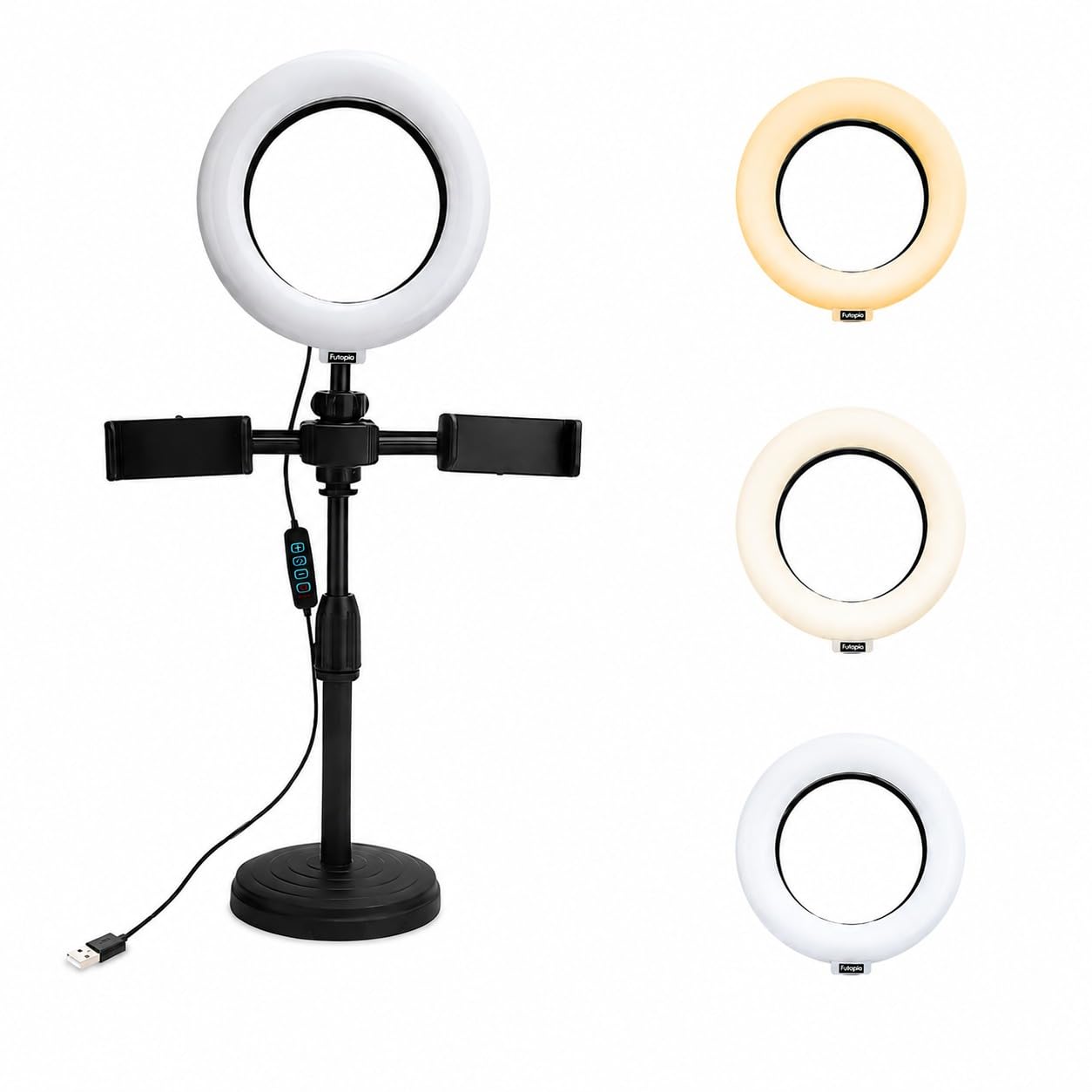Futopia Portable 6Inch (15cm) Selfie Phones LED Ring Light with Stand for Desk & 2 Phone Holders | 3 Color Modes | USB Used | Ideal for Photo & Video Shoots, Meetings & Live Streaming, Instagram Reels-picture-39