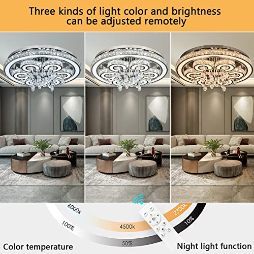 Haixiang 32Inch 116W Modern Chandeliers For Living Room Crystal Flush Mount Ceiling Lights For Dining Room Bedroom Chandeliers Lighting Fixture Remote Led Lights Bright Light With Dimming Night Light #TOP2