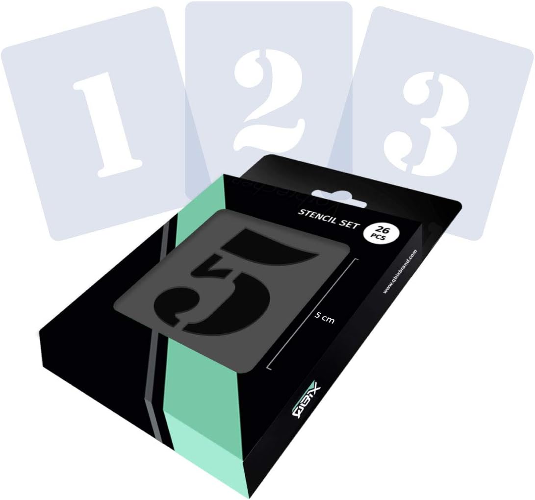 QBIX Ensemble De Pochoir De Chiffres Et Symboles – Police De Pochoir – Hauteur De Chiffres 5cm – Pochoir Bricolage Convivial Réutilisable Pour La Peinture, L’artisanat, Le Mur, Les Meubles