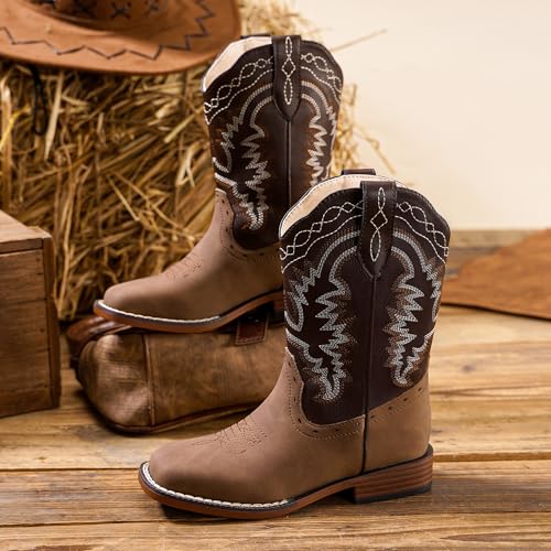 Kids Cowboy Boots for Boys Girls Western Cowgirls Boot Square Toe | Kids Riding Shoes,Toddler Little Big Kid,Comfortable Wide Toe,Slip On,Farm House,Outdoor,Hunting,Walking,Adventure,Youth - Image 6