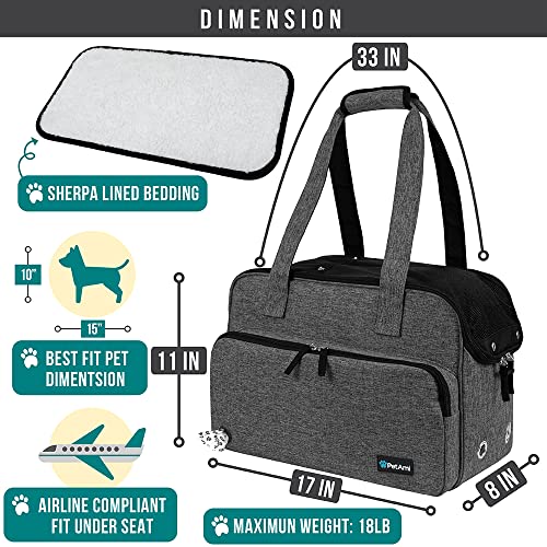 Petami Small Dog Purse Carrier, Soft-Sided Pet Carrier Bag With Pockets, Portable Medium Dog Puppy Large Cat Travel Handbag Tote, Airline Approved Breathable Mesh, Poop Dispenser Sherpa Bed, Dark Gray #TOP1