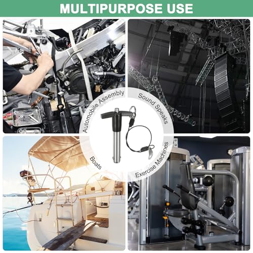 M METERXITY T-Griff-Sperrstift, 15/32 [12mm] Durchmesser, 1-9/16 [40mm] Verwendungslänge Druckknopf-Schnellverschluss-Stifte mit Lanyard-Kabel [304 Edelstahl]