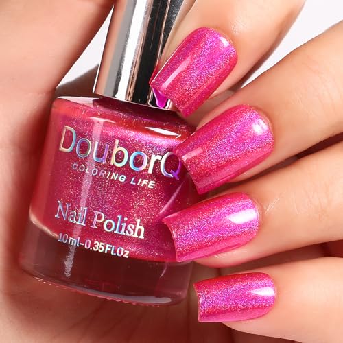 AILALUO Holographic Nail Polish,10 ml 0.35fl oz Glitter Nail Polish,Nail Pigment Oil-based Fingernail Polish Laser Chrome Halo Manicure Art Salon (Pink, 10 ml)
