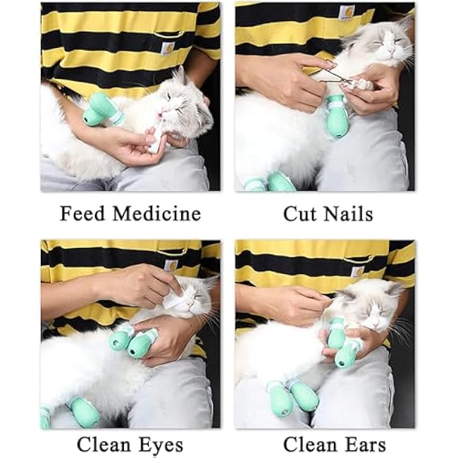 Anti-Scratch Cat Shoes 4 Pack, Pet Supplies Scratch Deterrent Booties, Grooming Accessories Silicone Nail Gloves, Adjustable Claw Cover for Bathing Shaving Treatment Checking (Green)-3JQWCvXI