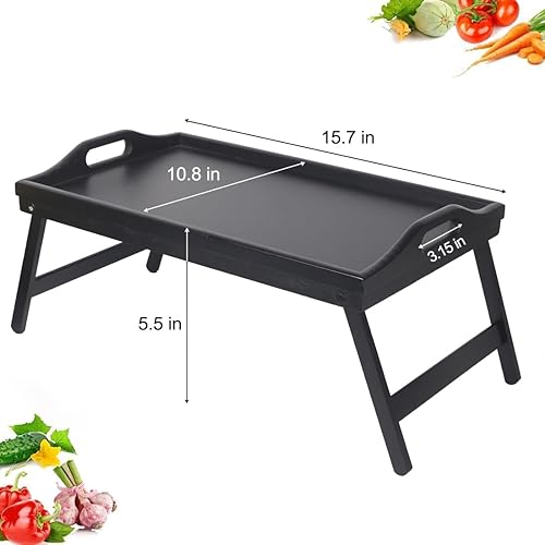 Miniatura 5 de Multi-Purpose Bamboo Wood Lap Desk - Folding Legs, Breakfast Food Tray, Serving Dinner Tea TV Tray - Lightweight, Minimalist Black