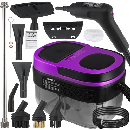 Steam Cleaner, 3-Level Adjustable Handle, 15s Heat-Up, 1.69 Quarts Tank, Portable Steamer for Cleaning with 10 Accessories, Steam Cleaner for Home for Dirt (Purple)