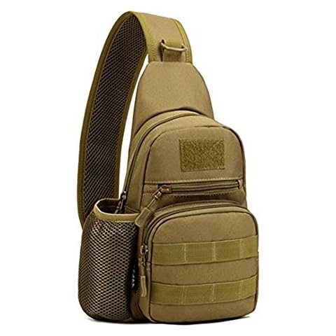 Huntvp Small Tactical Sling Chest Pack Bag Molle Daypack Backpack Military Crossbody，Type1-Coyote Brown Cover