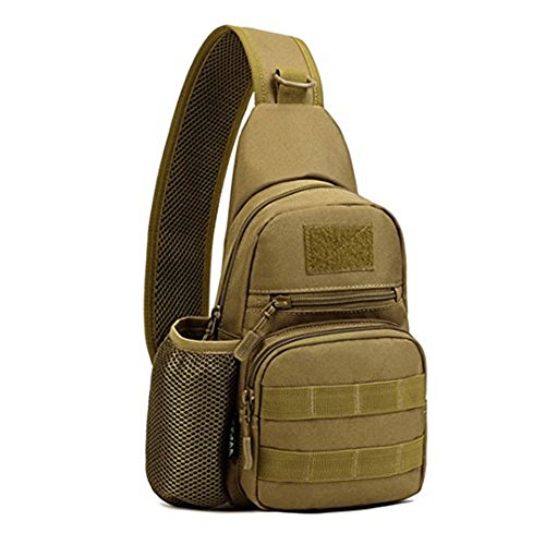 Huntvp Small Tactical Sling Chest Pack Bag Molle Daypack Backpack Military Crossbody，Type1-Coyote Brown #TOP23