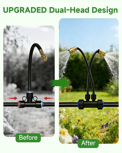 Image of 66FT Drip Irrigation System with Timer, Automatic Watering System Kit with Solid Brass Metal Connectors, 360 Dual‑Outlet Adjustable Nozzles for Garden, Yard, Lawn, Greenhouse & Potted Plants