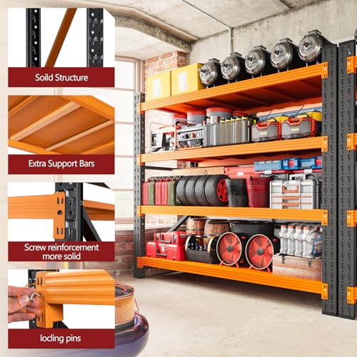 Image of RAVIGIN 3000LBS Storage Shelves, 48 inch W Garage Shelving Heavy Duty Metal Adjustable Garage Shelves, Shelving Units Industrial Shelving for Warehouse, 48 inch W x 23.7 inch D x 70 inch H,Orange