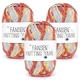 Katech Sparkle Ombre Yarn for Crocheting-3 Pack of 100g/3.53oz-#4 Medium-Glitter Rainbow Yarn for Crocheting, Durable Gradient Hollow Crochet Yarns for Bag, Carpet, Cushion, Doll, Dishcloth(Red)