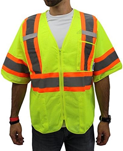 TrueCrest High Visibility Class 3 Safety Vest Solid Reflective NEW D01M22 Yellow Small