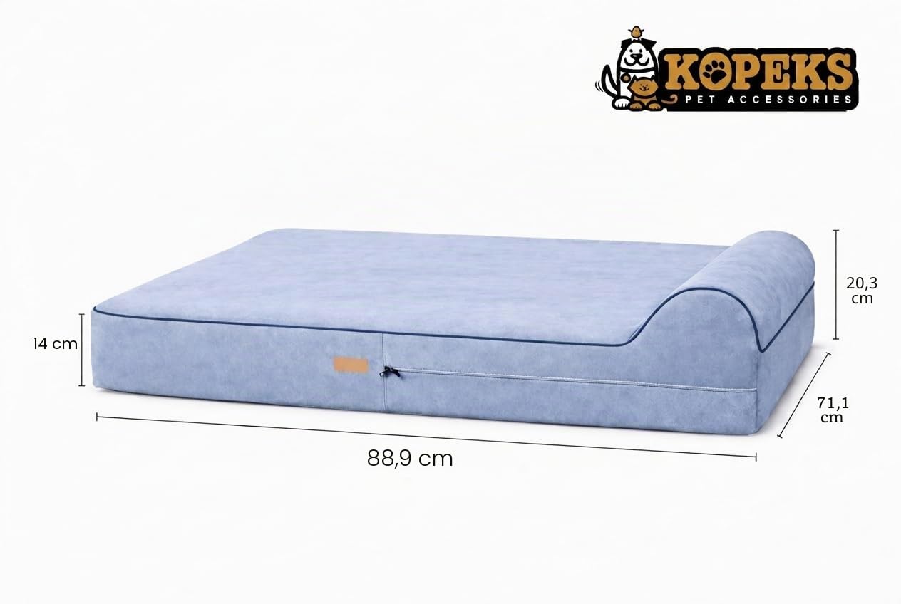 KOPEKS Cama Grande para Perros Mascotas Grandes con Memoria Viscoelástica Ortopédico 91 x 71 x 15 cm más la Almohada - L - Gris