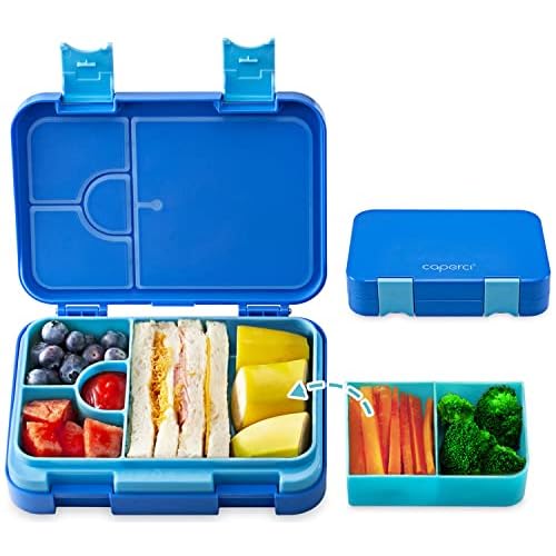 Caperci Versatile Bento Lunch Box for Kids – Leakproof 6-Compartment Children’s Lunch Container with Removable Compartment – Ideal Portions Size for Ages 3 to 7, BPA-Free Materials (Blue)