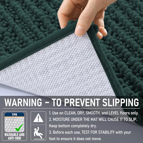 Image of OLANLY Long Bathroom Rugs Runner 59x24, Thick Soft and Absorbent Chenille Bath Mat, Non-Slip, Machine Washable Quick Dry Bath Rugs for Tub Shower Floor, Home Decor Accessories, Blackish Green