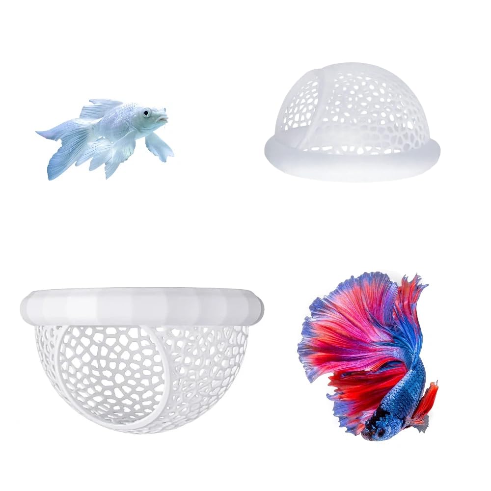 Photo 1 of Laoha 2 PCS Floating Betta Hammock & Shrimp Shelter – 3D Printed Aquarium Decor with Feeding Ring, Safe Resting Spot for Betta Fish, Shrimp and Small Fish(2, White)