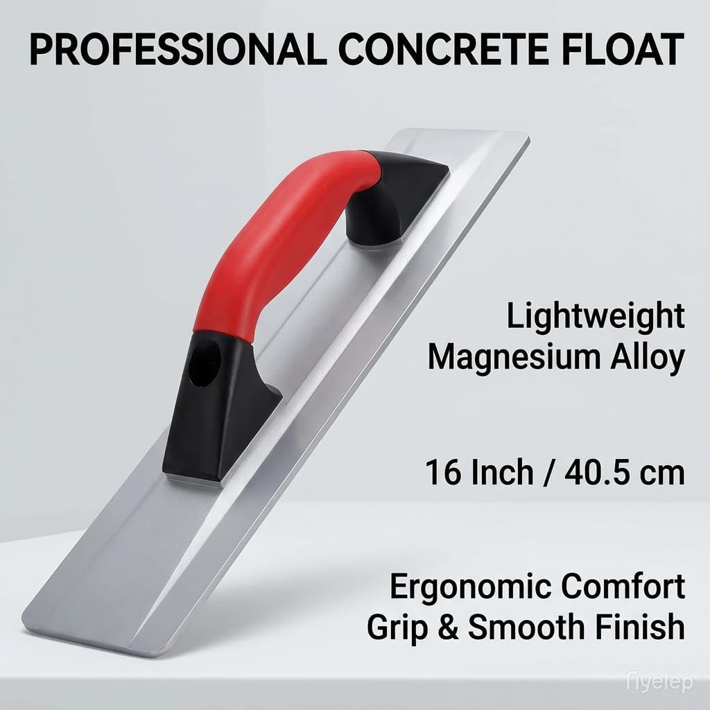 Magnesium Hand Float,Cast Magnesium Blade, Ergonomic Design Handle, 16 Inch Beveled End, Manual Concrete Finishing Tool, Magnesium Concrete Float, Masonry Tools.