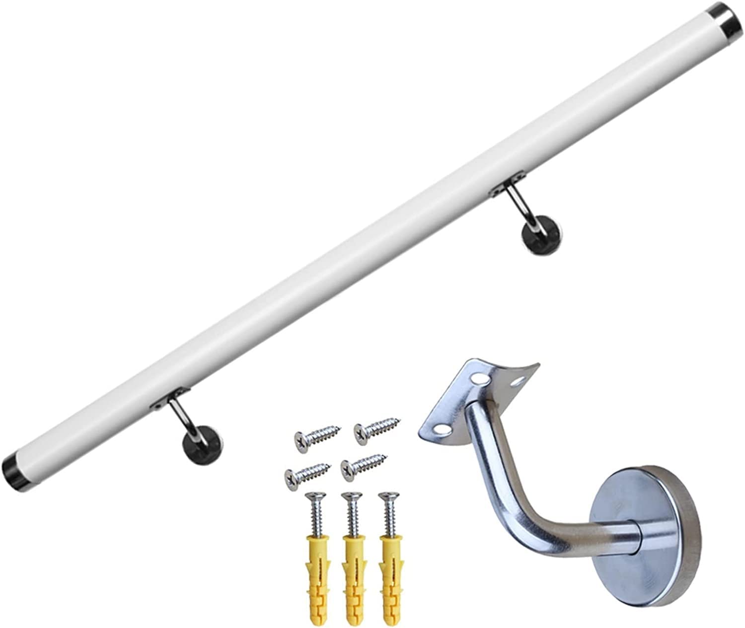 Gyeqxkt Bianco Pvc Non Slip Handrail For Indoor/Outdoor Stairs 1.4M (4.5Ft) Wall Mounted Railing With Brackets Durable White Staircase Guardrail For Safety