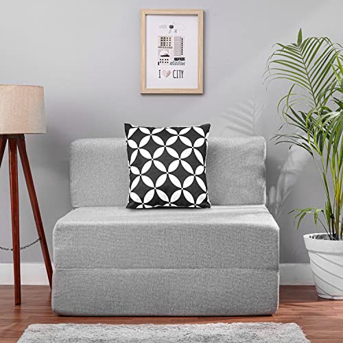 Image of Convertible Fabric Sofa Cum Bed | Foldable Double Foam & Washable Cover with Cushions | Modern Design Use Living Room & Guest Room (Silver-Multi-Star, 3X6 Ft)