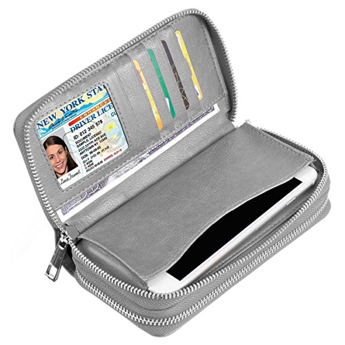Image of XEYOU Double Zipper Long Clutch Wallet Cellphone Wallet for Women with Removable Wristlet Strap for Credit Card, Cash, Coin, Bill