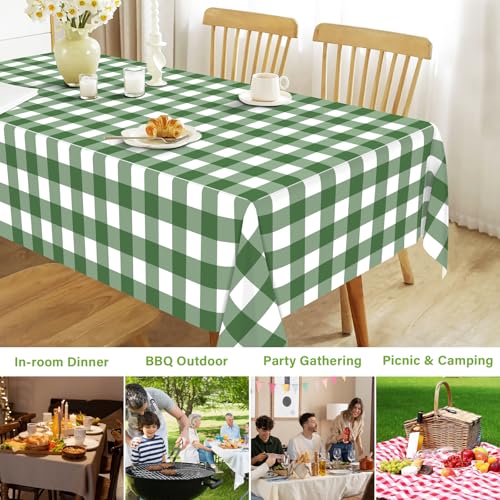 Image of Mulbozy 2 Pcs Sage Green Gingham Tablecloth, Plastic Table Cloth Disposable