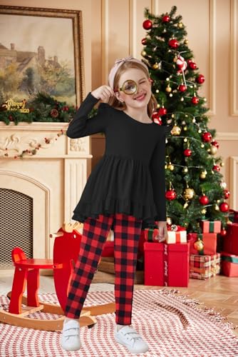 Image of Arshiner Toddler Girl Clothes Ruffle Trim Long Sleeve Pullover Top and Floral Print Leggings Fall Outfits Kids Clothing Sets