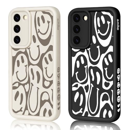 HuyxyTec 2 Stück Handyhülle für Samsung Galaxy S23 Hülle Aesthetic Smiley mit Muster Matte Case Frauen Mädchen, Weich TP...