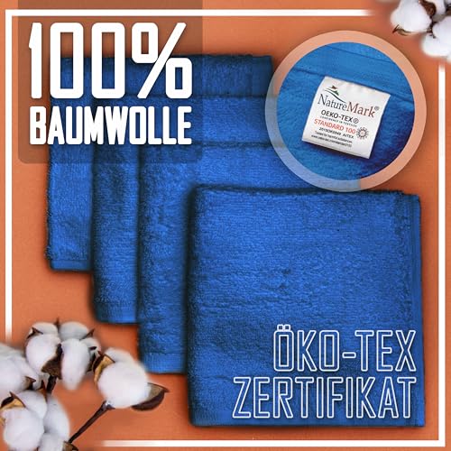 NatureMark 10er Set Frottee Waschlappen – 100% Baumwolle, weich & saugfähig – 30×30 cm, Royal Blau – Ansicht 6