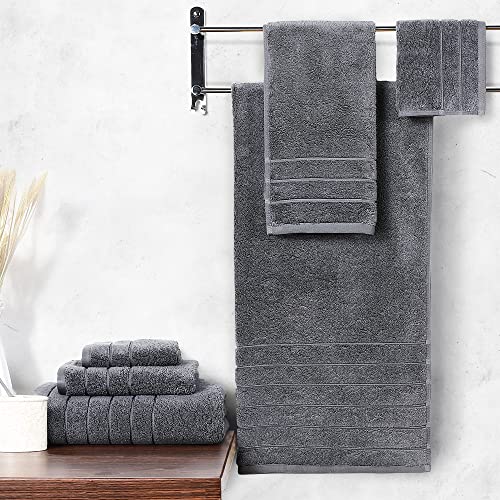 Image of Anne Klein 6-Piece Reverie Towel Set, 2 Bath Towels, 2 Hand Towels, 2 Wash Cloths, 100% Cotton, Grey