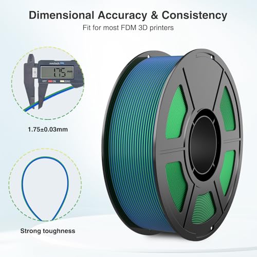 Image of Dual Color Silk PLA Filament 1.75mm 3D Printer Filament Bundle, 2kg Spool (4.4lbs), Dimensional Accuracy + /- 0.03 mm, Fit Most FDM 3D Printers (Yellow Green + Blue Green)