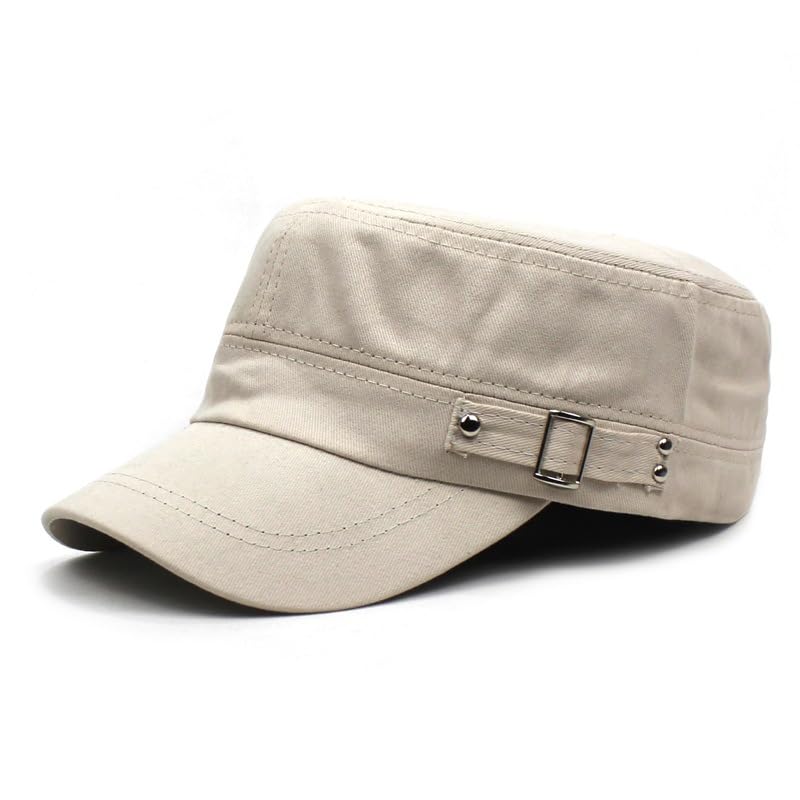 Men's Solid Color Cotton Flat Top Cap - Sun Protection Sports Hat with Side Button-picture-11