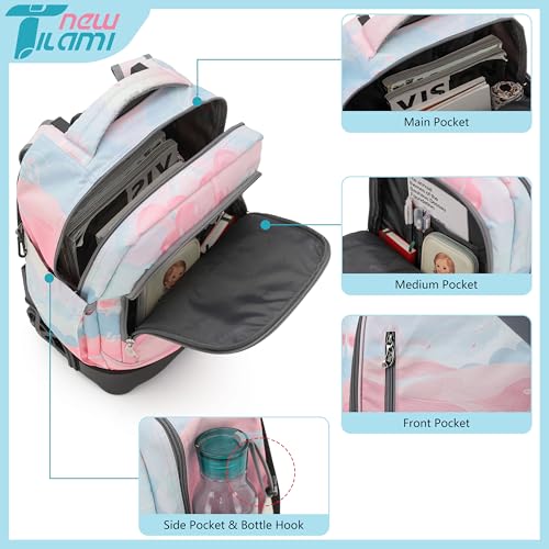 NEW-TILAMI-18-Inch-Rolling-Backpack-for-kids-Adjustable-Strap-Laptop-Backpack-Suitcase-with-Wheels-for-Girls-Boys-to-School-Travel-Camping-Rolling-Backpack-Pink-Sunset NEW TILAMI 18 Inch Rolling Backpack for kids Adjustable Strap Laptop Backpack Suitcase with Wheels for Girls Boys to School Travel Camping Rolling Backpack Pink Sunset