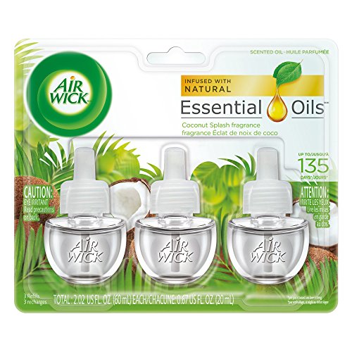 Air Wick plug in Scented Oil 3 Refills, Coconut Splash, (3x0.67oz), Essential Oils, Air Freshener
