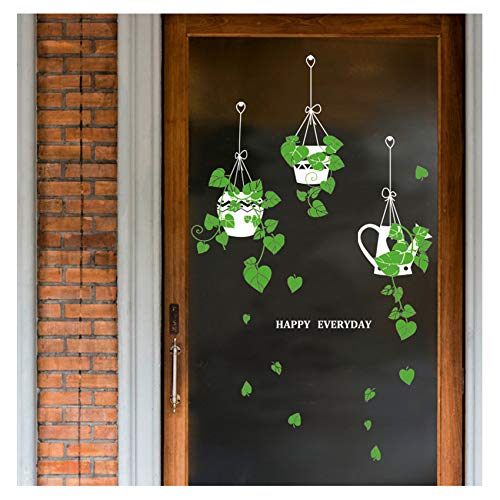 Autocollant Mural Amovible , Autocollants Double Face Pour FenêTre Et Mur - Plantes Vertes - DéCoration Amovible Pour Salon, Chambre à Coucher, Café, Porte En Verre Cover