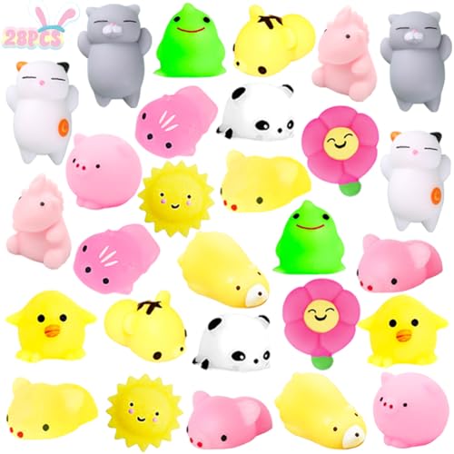28 Pcs Mochi Squishy Toys, Kawaii Animals Squishies Bulk for Kids Goodie Bag Christmas Stocking Stuffers, Classroom Prizes, Party Favor Supplies
