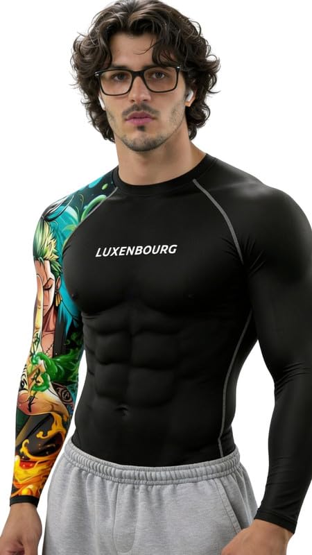 luxenbourg Mens Gym Compression T-Shirt | Polyester Full Sleeve Sports Wear and Rash Guard for Training Workout and Athletic Activewear | Black-picture-14