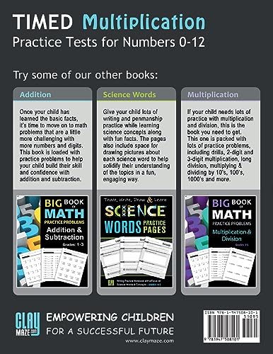 Timed Multiplication Practice Tests for Numbers 0-12: Learn the Times Tables with Math Drills for the Multiplication Facts - Image 2