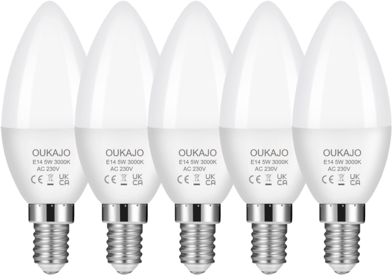 E14 LED Light Bulb,Small Edision Screw (SES) Candle, Energy Saving Light Bulb,5W(Equivalent to 40W) Warm White 3000K 450lm,5 Count (Pack of 1)