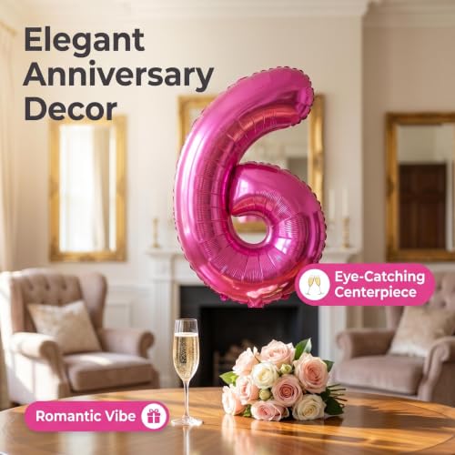 Image of YPSelected 32 Inch Large Foil Helium Number Balloon Birthday Wedding Party 0-9 (Rose Red, 6)