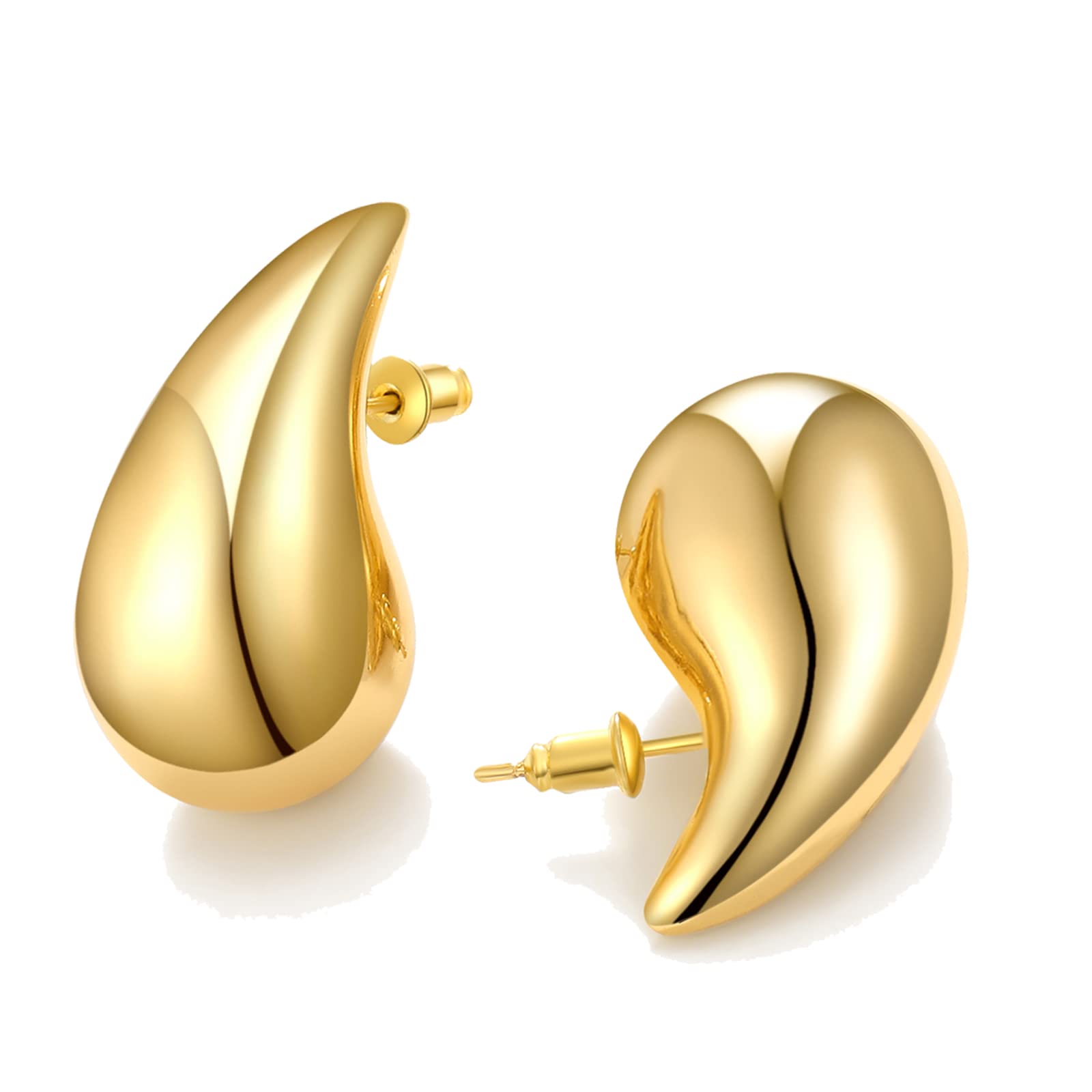 Chunky Gold Hoop Earrings for Women, Lightweight Waterdrop Chunky Hoops Earrings Hypoallergenic Hollow Trendy Tear Drop Hoops Earrings Dupes Jewelry for Girls Women