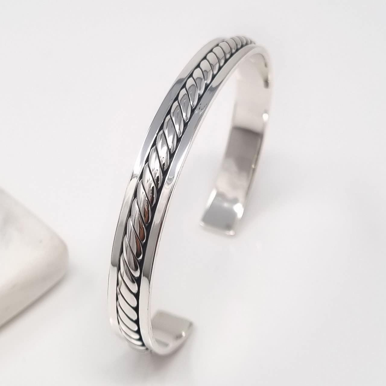 Men's Solid 925 Sterling Silver Bangle, Classic Silver Cuff Bracelet