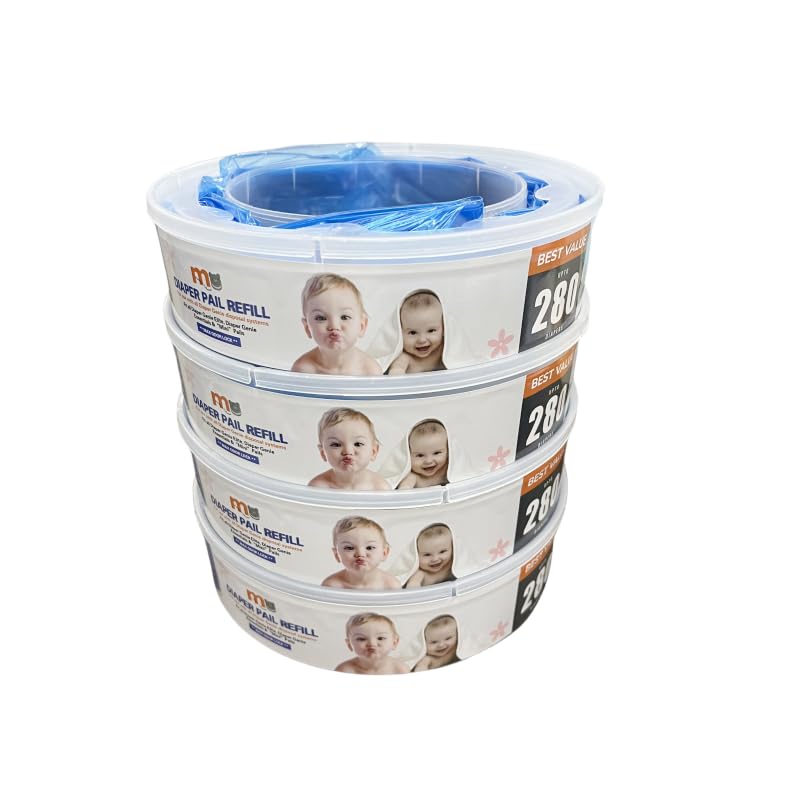 Diaper Pail Refill Bags - Fits Diaper Genie Systems, 4-Pack, Holds Up to 1120 Diapers, Maximum Odor Control, blue