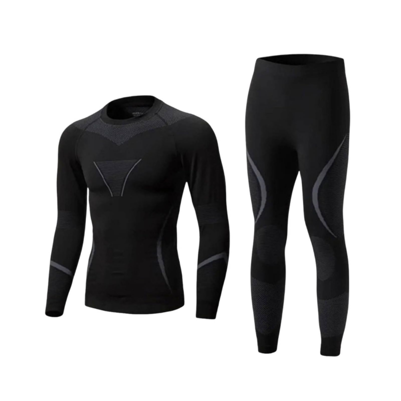Moisture Wicking Ski Base Layer Set Breathable Thermal Base Layer Set Stretchable Seamless Compression Underwear Lightweight for Skiing Black-image-8