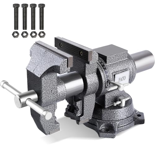 Image of FATO 5-inch Heavy Duty Bench Vise, 360°-Degree Ductile Iron Bench Vise Multi-Purpose Swivel Base and Head With Anvil, Utility Combination Pipe Home Vise for Woodworking