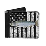 LedBack Men's Bifold Wallet American Flag 4th July Fish Print Slim PU Leather RFID Blocking Wallets for Men Boys