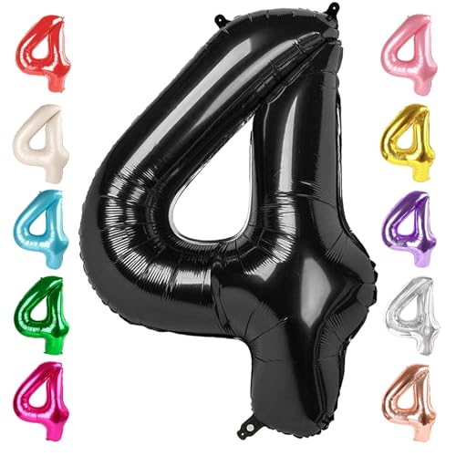 Image of 4 Balloon Numbers Birthday Decorations, 40In Black Balloons for Men Women | Eye-catching Appearance, Perfect Decorative Centerpieces, Convenient Self-sealing Structure, Widely for Various Occasions
